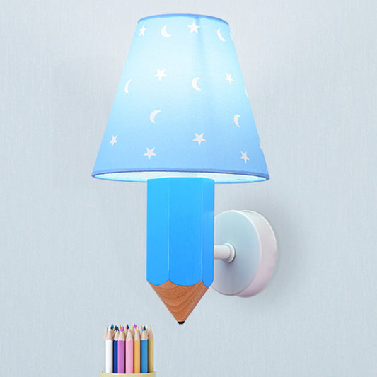 Vivolux | Kinderen Potlood Houten Muurverlichting Eenvoudige Lamp Idees met Conische Lampenkap in Blauw