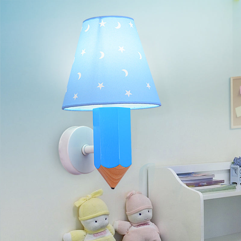 Vivolux | Kinderen Potlood Houten Muurverlichting Eenvoudige Lamp Idees met Conische Lampenkap in Blauw