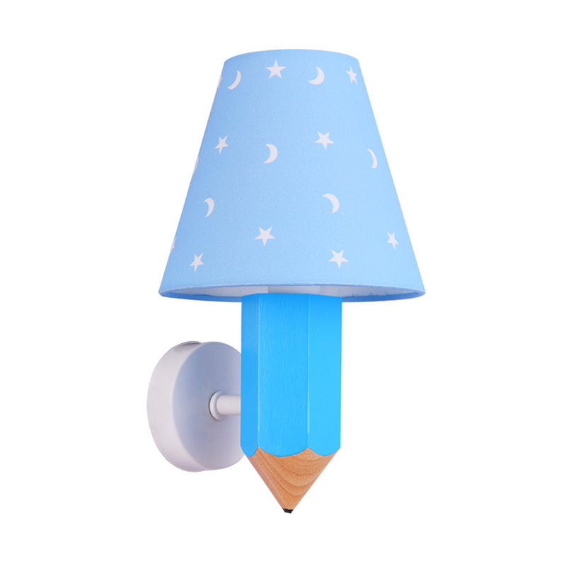 Vivolux | Kinderen Potlood Houten Muurverlichting Eenvoudige Lamp Idees met Conische Lampenkap in Blauw