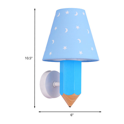 Vivolux | Kinderen Potlood Houten Muurverlichting Eenvoudige Lamp Idees met Conische Lampenkap in Blauw