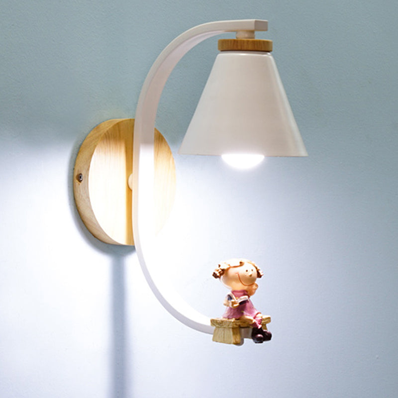 Vivolux | Tapered Iron Wall Mount  Lamp Cartoon 1 Light Pink/Blue und Holz Wandleuchte mit Mond/Porträt Dekor