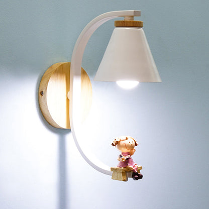 Vivolux | Tapered Iron Wall Mount  Lamp Cartoon 1 Light Pink/Blue und Holz Wandleuchte mit Mond/Porträt Dekor
