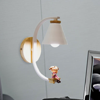 Vivolux | Tapered Iron Wall Mount  Lamp Cartoon 1 Light Pink/Blue und Holz Wandleuchte mit Mond/Porträt Dekor