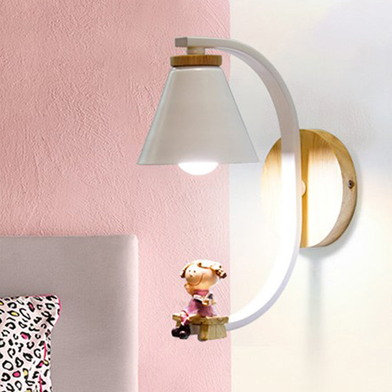 Vivolux | Tapered Iron Wall Mount  Lamp Cartoon 1 Light Pink/Blue und Holz Wandleuchte mit Mond/Porträt Dekor