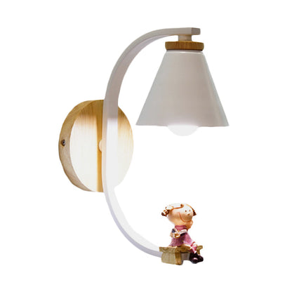 Vivolux | Tapered Iron Wall Mount  Lamp Cartoon 1 Light Pink/Blue und Holz Wandleuchte mit Mond/Porträt Dekor