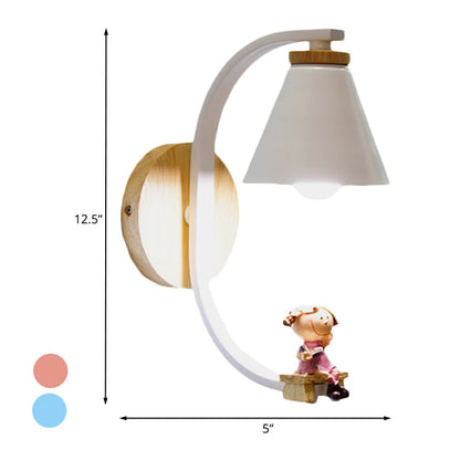 Vivolux | Tapered Iron Wall Mount  Lamp Cartoon 1 Light Pink/Blue und Holz Wandleuchte mit Mond/Porträt Dekor