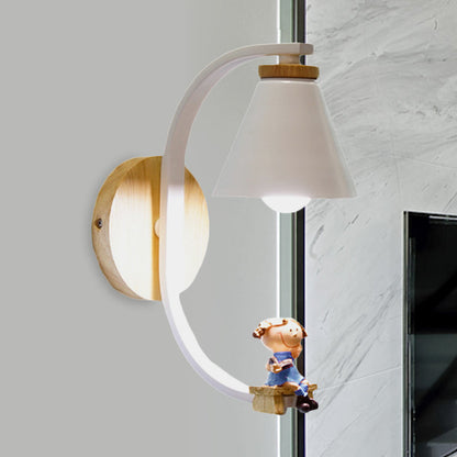 Vivolux | Tapered Iron Wall Mount  Lamp Cartoon 1 Light Pink/Blue und Holz Wandleuchte mit Mond/Porträt Dekor