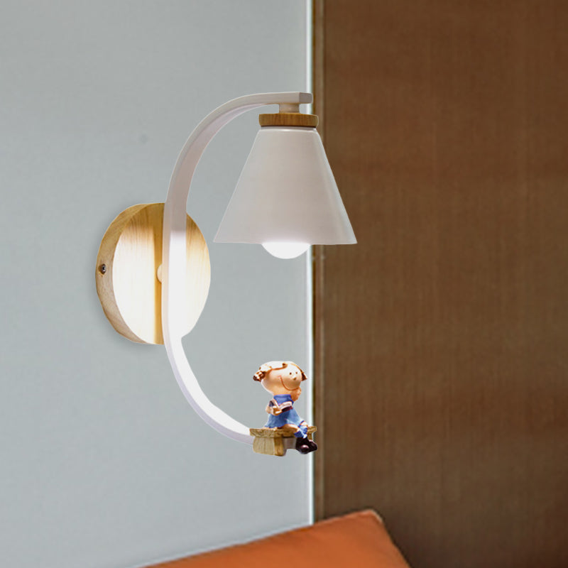 Vivolux | Tapered Iron Wall Mount  Lamp Cartoon 1 Light Pink/Blue und Holz Wandleuchte mit Mond/Porträt Dekor