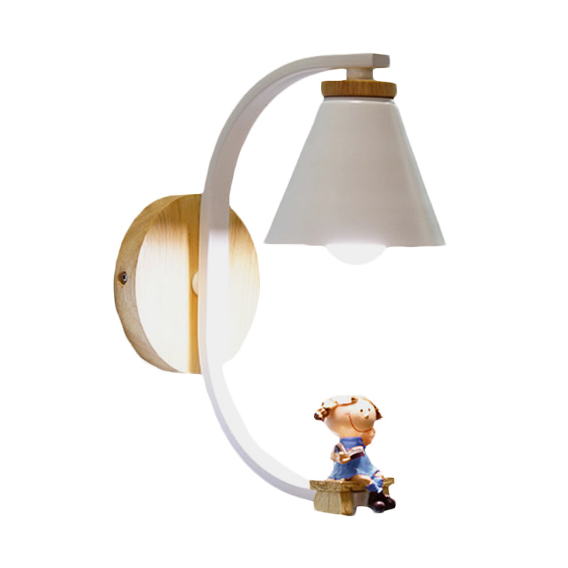 Vivolux | Tapered Iron Wall Mount  Lamp Cartoon 1 Light Pink/Blue und Holz Wandleuchte mit Mond/Porträt Dekor
