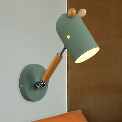 Vivolux | Eisen verlängerte Kuppel Schwenkarm Wandlampe Kinder 1 Glühbirne Weiß/Grün/Grau-Holz Wandleuchte mit Belüftungsloch
