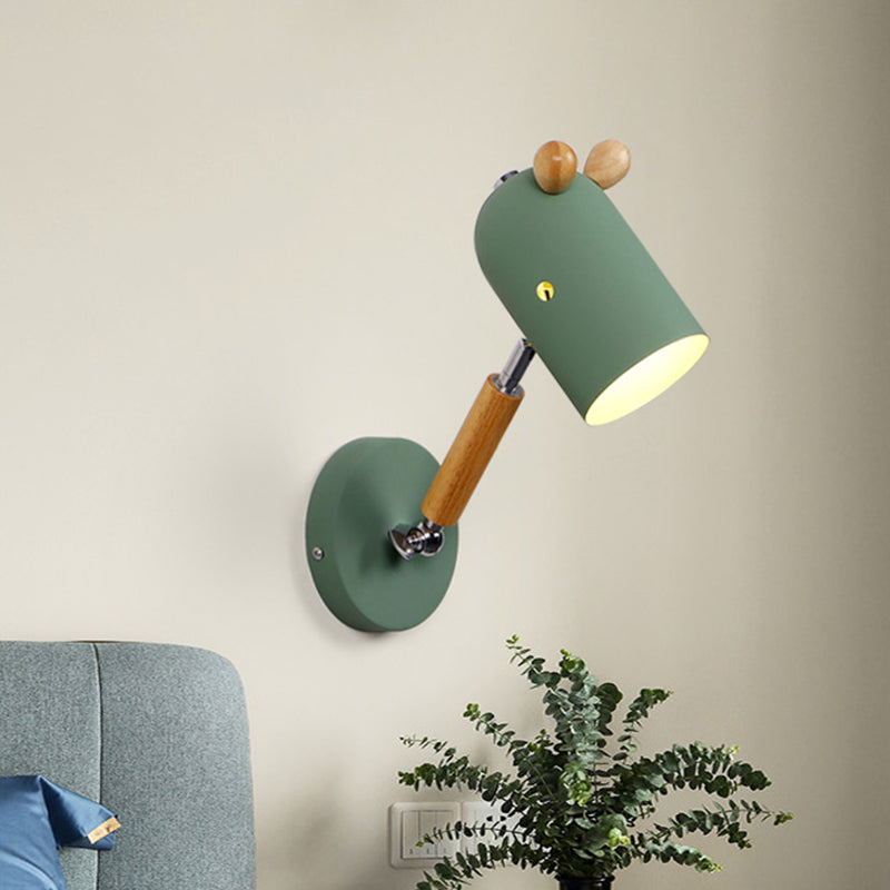 Vivolux | Eisen verlängerte Kuppel Schwenkarm Wandlampe Kinder 1 Glühbirne Weiß/Grün/Grau-Holz Wandleuchte mit Belüftungsloch