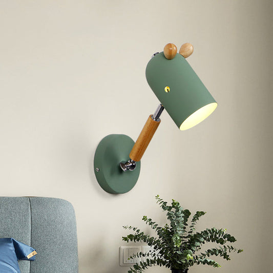 Vivolux | Eisen verlängerte Kuppel Schwenkarm Wandlampe Kinder 1 Glühbirne Weiß/Grün/Grau-Holz Wandleuchte mit Belüftungsloch
