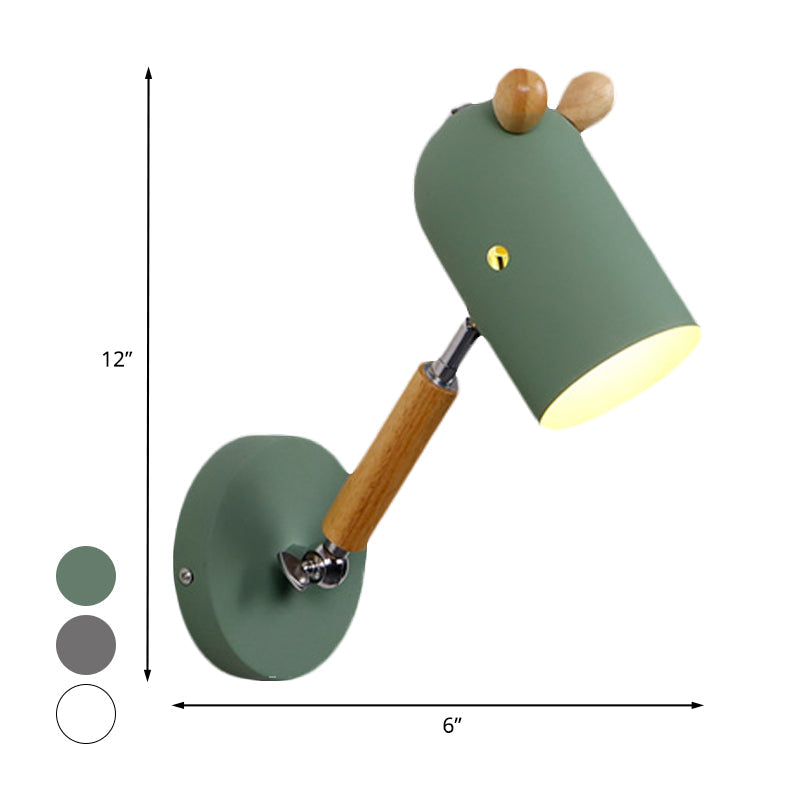 Vivolux | Eisen verlängerte Kuppel Schwenkarm Wandlampe Kinder 1 Glühbirne Weiß/Grün/Grau-Holz Wandleuchte mit Belüftungsloch