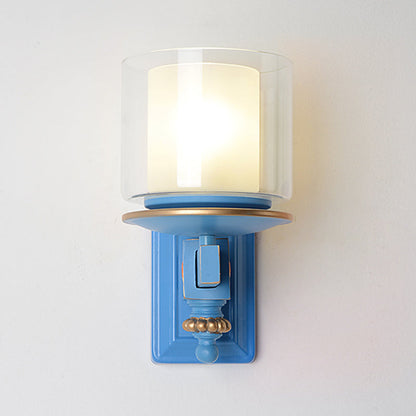 Vivolux | Kids 2 Shades Cup Wandlamp Kit Duidelijk en Frosted Glas 1 Hoofd Kinderkamer Wandlamp Armatuur met Sky/Water Blauw Arm