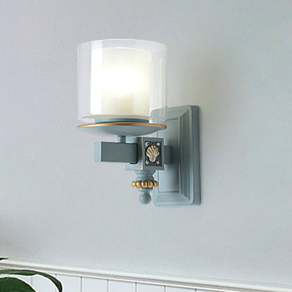 Vivolux | Kids 2 Shades Cup Wandlamp Kit Duidelijk en Frosted Glas 1 Hoofd Kinderkamer Wandlamp Armatuur met Sky/Water Blauw Arm