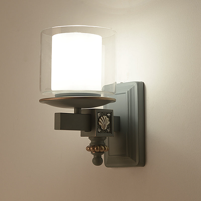 Vivolux | Kids 2 Shades Cup Wandlamp Kit Duidelijk en Frosted Glas 1 Hoofd Kinderkamer Wandlamp Armatuur met Sky/Water Blauw Arm