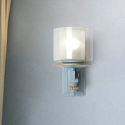 Vivolux | Kids 2 Shades Cup Wandlamp Kit Duidelijk en Frosted Glas 1 Hoofd Kinderkamer Wandlamp Armatuur met Sky/Water Blauw Arm