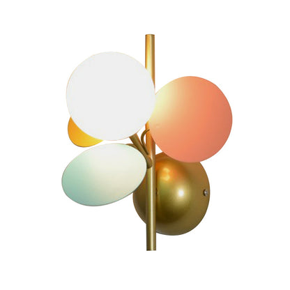 Vivolux | Blatt Nachttisch Wandleuchten Ideen Eisen 1 Licht Macaron Stil Wandlampe in Weiß/Rot-Gelb-Blau mit Ball Cremeglas-Schirm