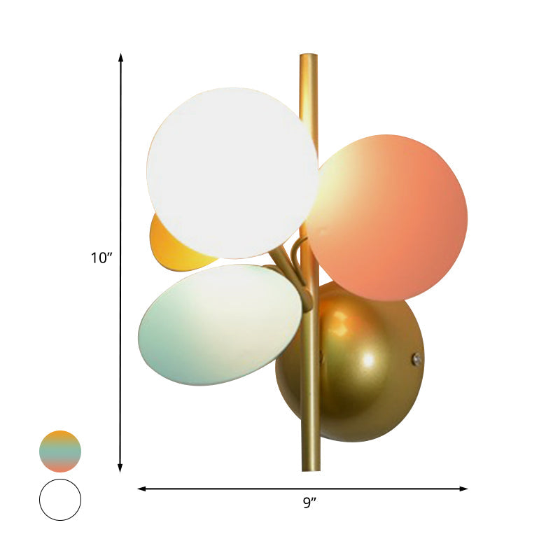 Vivolux | Blatt Nachttisch Wandleuchten Ideen Eisen 1 Licht Macaron Stil Wandlampe in Weiß/Rot-Gelb-Blau mit Ball Cremeglas-Schirm