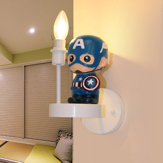 Vivolux | Hars Mini Soldaat Wandlamp Kinderen 1 Lamp Blauw Sconces Ideeën met Blootgestelde Gloeilamp Ontwerp