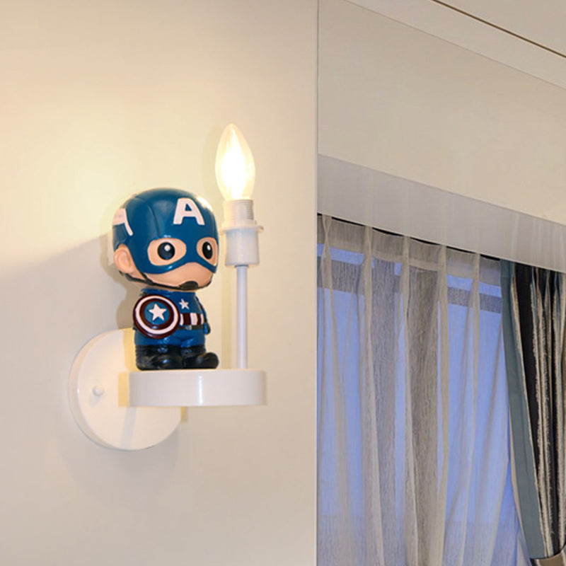 Vivolux | Hars Mini Soldaat Wandlamp Kinderen 1 Lamp Blauw Sconces Ideeën met Blootgestelde Gloeilamp Ontwerp