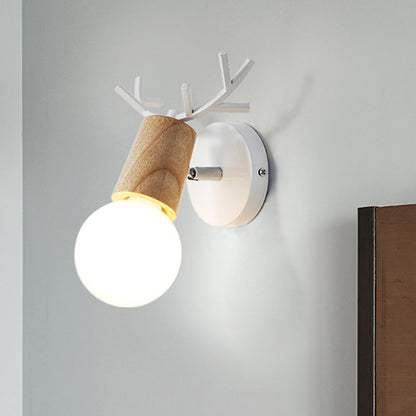 Vivolux | Nordic Shadeless Rotatable Wandlamp Hout 1 Hoofd Slaapkamer Wandverlichting in Zwart/Wit met Hertenhoorn Top