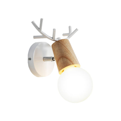 Vivolux | Nordic Shadeless Rotatable Wandlamp Hout 1 Hoofd Slaapkamer Wandverlichting in Zwart/Wit met Hertenhoorn Top