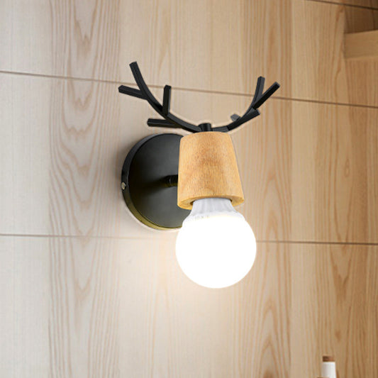 Vivolux | Nordic Shadeless Rotatable Wandlamp Hout 1 Hoofd Slaapkamer Wandverlichting in Zwart/Wit met Hertenhoorn Top
