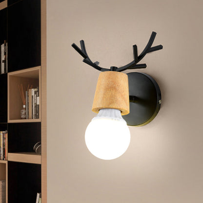 Vivolux | Nordic Shadeless Rotatable Wandlamp Hout 1 Hoofd Slaapkamer Wandverlichting in Zwart/Wit met Hertenhoorn Top