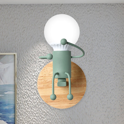 Vivolux | Naked Bulb Kleine Wandverlichting Creatieve IJzeren Enkele Kinderbed Sconces mit Robot Ontwerp Lampenfitting in Grau/Grün/Weiß
