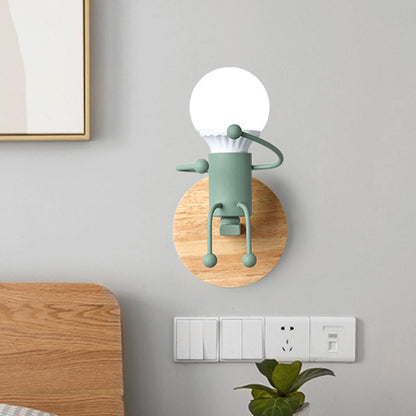 Vivolux | Naked Bulb Kleine Wandverlichting Creatieve IJzeren Enkele Kinderbed Sconces mit Robot Ontwerp Lampenfitting in Grau/Grün/Weiß