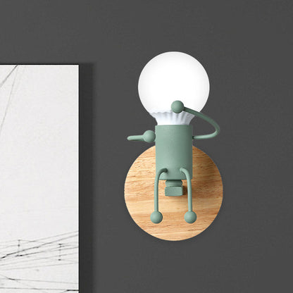 Vivolux | Naked Bulb Kleine Wandverlichting Creatieve IJzeren Enkele Kinderbed Sconces mit Robot Ontwerp Lampenfitting in Grau/Grün/Weiß