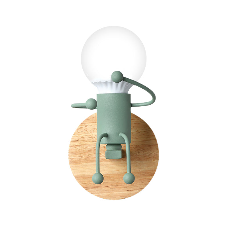 Vivolux | Naked Bulb Kleine Wandverlichting Creatieve IJzeren Enkele Kinderbed Sconces mit Robot Ontwerp Lampenfitting in Grau/Grün/Weiß