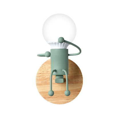 Vivolux | Naked Bulb Kleine Wandverlichting Creatieve IJzeren Enkele Kinderbed Sconces mit Robot Ontwerp Lampenfitting in Grau/Grün/Weiß