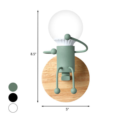 Vivolux | Naked Bulb Kleine Wandverlichting Creatieve IJzeren Enkele Kinderbed Sconces mit Robot Ontwerp Lampenfitting in Grau/Grün/Weiß