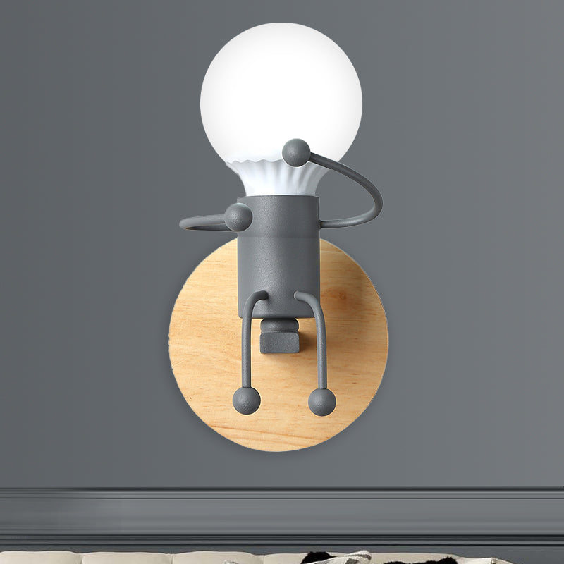 Vivolux | Naked Bulb Kleine Wandverlichting Creatieve IJzeren Enkele Kinderbed Sconces mit Robot Ontwerp Lampenfitting in Grau/Grün/Weiß