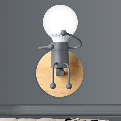 Vivolux | Naked Bulb Kleine Wandverlichting Creatieve IJzeren Enkele Kinderbed Sconces mit Robot Ontwerp Lampenfitting in Grau/Grün/Weiß