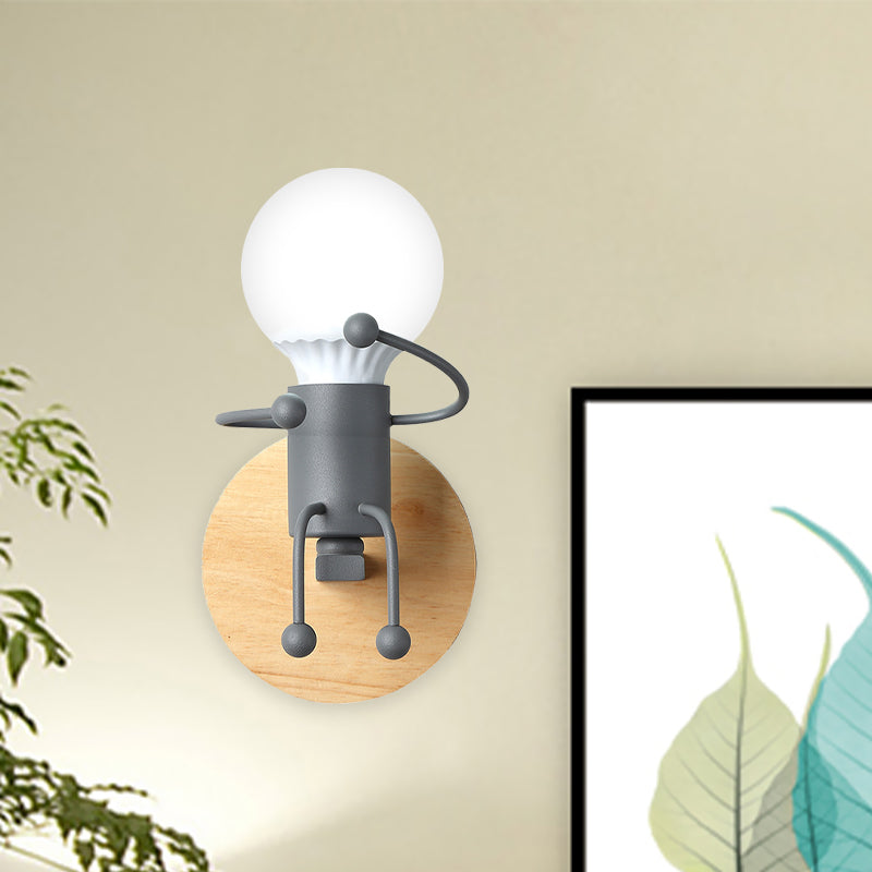 Vivolux | Naked Bulb Kleine Wandverlichting Creatieve IJzeren Enkele Kinderbed Sconces mit Robot Ontwerp Lampenfitting in Grau/Grün/Weiß