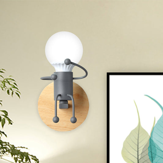 Vivolux | Naked Bulb Kleine Wandverlichting Creatieve IJzeren Enkele Kinderbed Sconces mit Robot Ontwerp Lampenfitting in Grau/Grün/Weiß