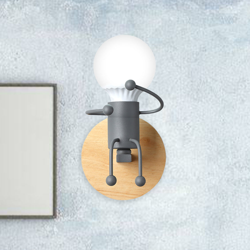 Vivolux | Naked Bulb Kleine Wandverlichting Creatieve IJzeren Enkele Kinderbed Sconces mit Robot Ontwerp Lampenfitting in Grau/Grün/Weiß