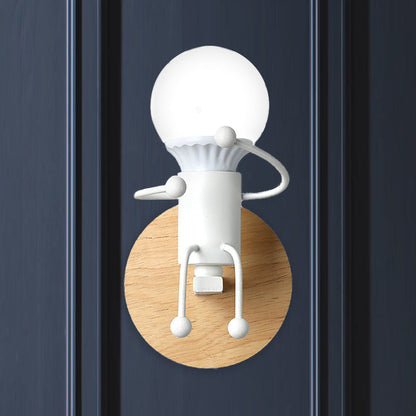 Vivolux | Naked Bulb Kleine Wandverlichting Creatieve IJzeren Enkele Kinderbed Sconces mit Robot Ontwerp Lampenfitting in Grau/Grün/Weiß