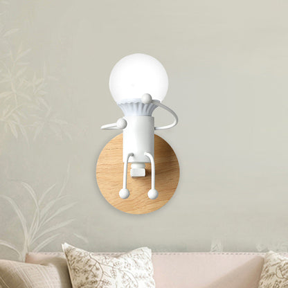 Vivolux | Naked Bulb Kleine Wandverlichting Creatieve IJzeren Enkele Kinderbed Sconces mit Robot Ontwerp Lampenfitting in Grau/Grün/Weiß