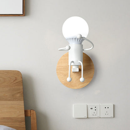 Vivolux | Naked Bulb Kleine Wandverlichting Creatieve IJzeren Enkele Kinderbed Sconces mit Robot Ontwerp Lampenfitting in Grau/Grün/Weiß