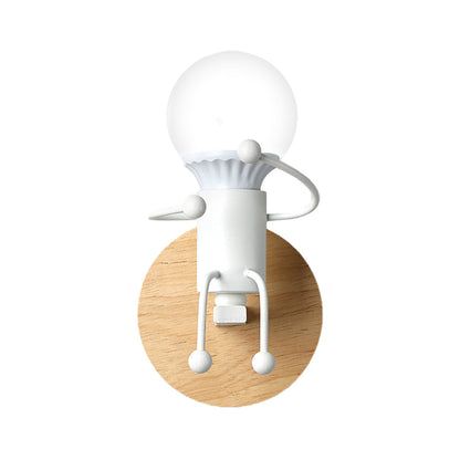 Vivolux | Naked Bulb Kleine Wandverlichting Creatieve IJzeren Enkele Kinderbed Sconces mit Robot Ontwerp Lampenfitting in Grau/Grün/Weiß