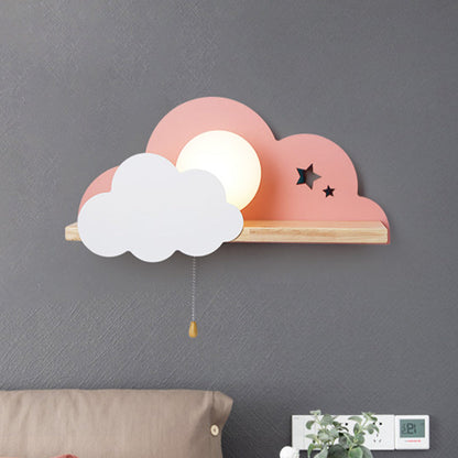 Vivolux | Globule Trekschnur Wandleuchte Macaron Opal Frosted Glass Einzelne Rosa/Grau/Weiß Wandleuchten Ideen mit Wolken Design und Holzregal