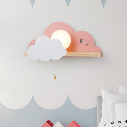 Vivolux | Globule Trekschnur Wandleuchte Macaron Opal Frosted Glass Einzelne Rosa/Grau/Weiß Wandleuchten Ideen mit Wolken Design und Holzregal