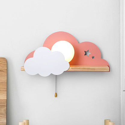 Vivolux | Globule Trekschnur Wandleuchte Macaron Opal Frosted Glass Einzelne Rosa/Grau/Weiß Wandleuchten Ideen mit Wolken Design und Holzregal