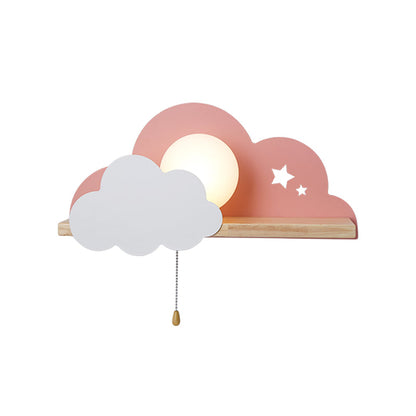 Vivolux | Globule Trekschnur Wandleuchte Macaron Opal Frosted Glass Einzelne Rosa/Grau/Weiß Wandleuchten Ideen mit Wolken Design und Holzregal