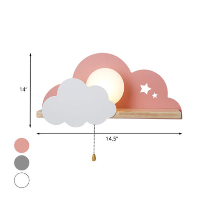Vivolux | Globule Trekschnur Wandleuchte Macaron Opal Frosted Glass Einzelne Rosa/Grau/Weiß Wandleuchten Ideen mit Wolken Design und Holzregal