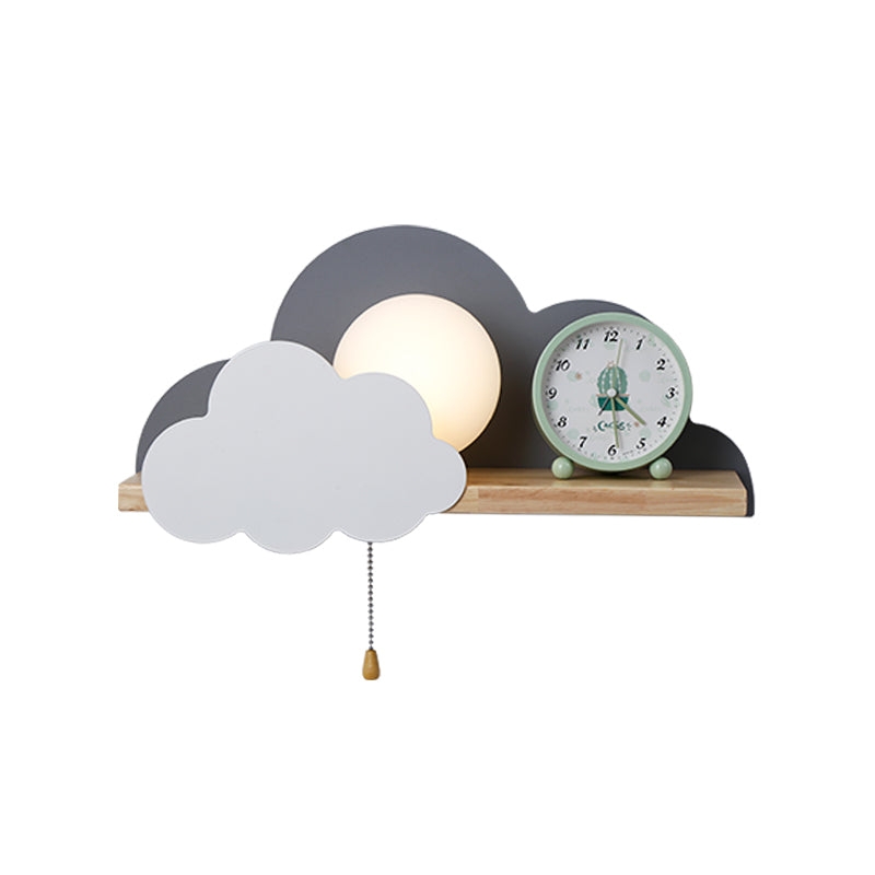 Vivolux | Globule Trekschnur Wandleuchte Macaron Opal Frosted Glass Einzelne Rosa/Grau/Weiß Wandleuchten Ideen mit Wolken Design und Holzregal